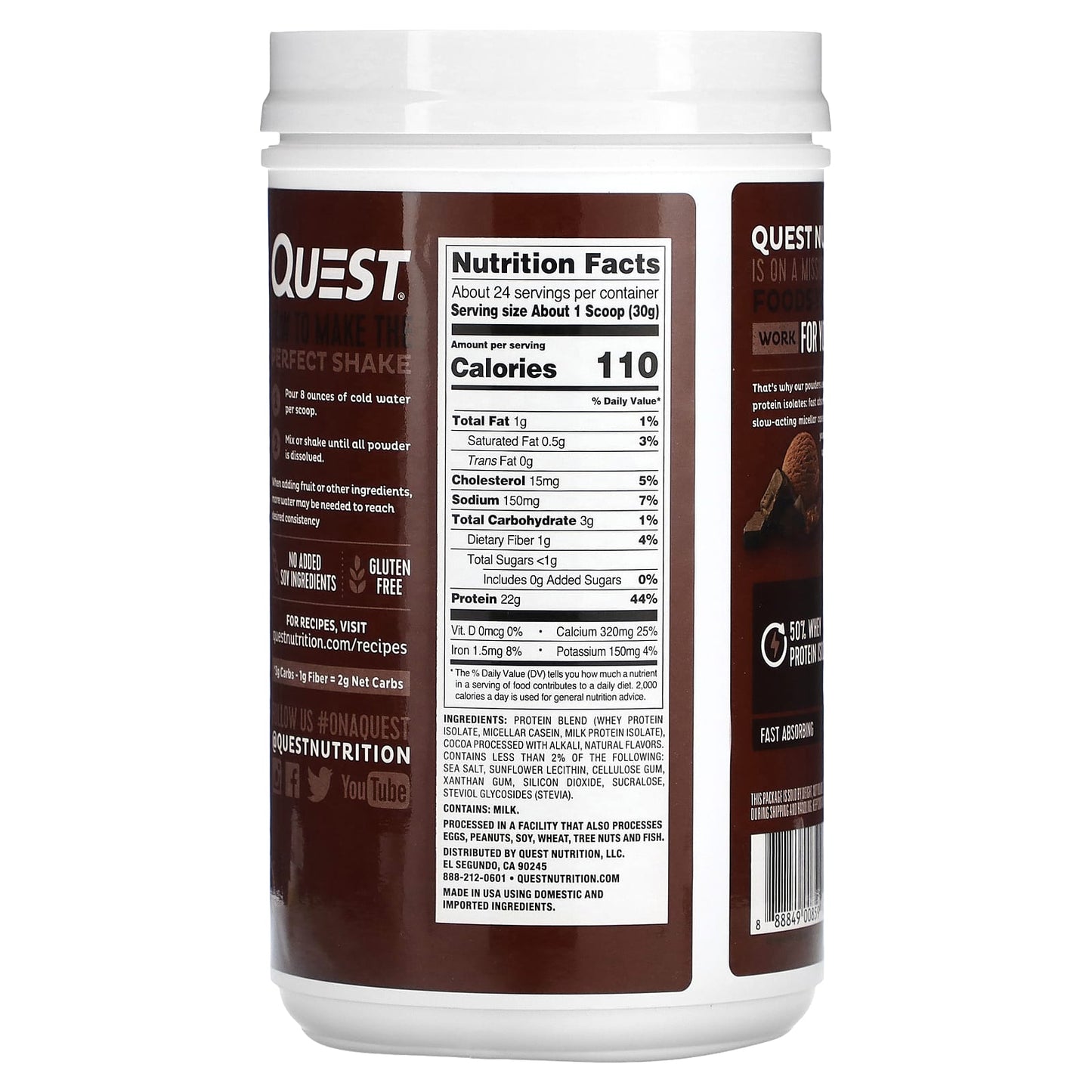 Quest Nutrition, Protein Powder, Chocolate Milkshake, 1.6 lb (726 g)