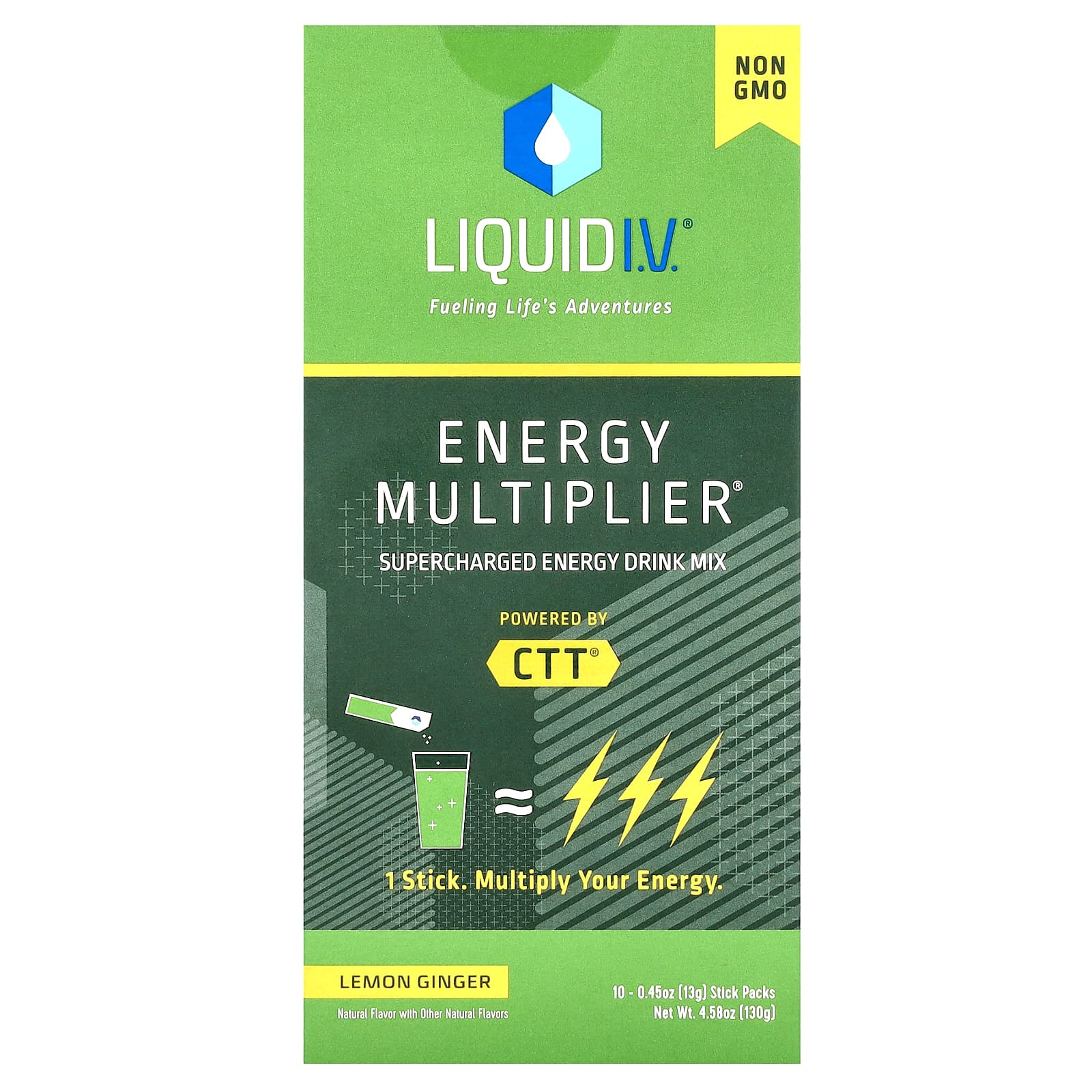 Liquid I.V.-Energy Multiplier-Supercharged Energy Drink Mix-Lemon Ginger-10 Stick Packs-0.45 oz (13 g) Each