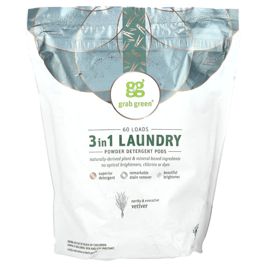 Grab Green-3-in-1 Laundry Powder Detergent Pods-Vetiver-60 Loads-2 lbs-2 oz (960 g)