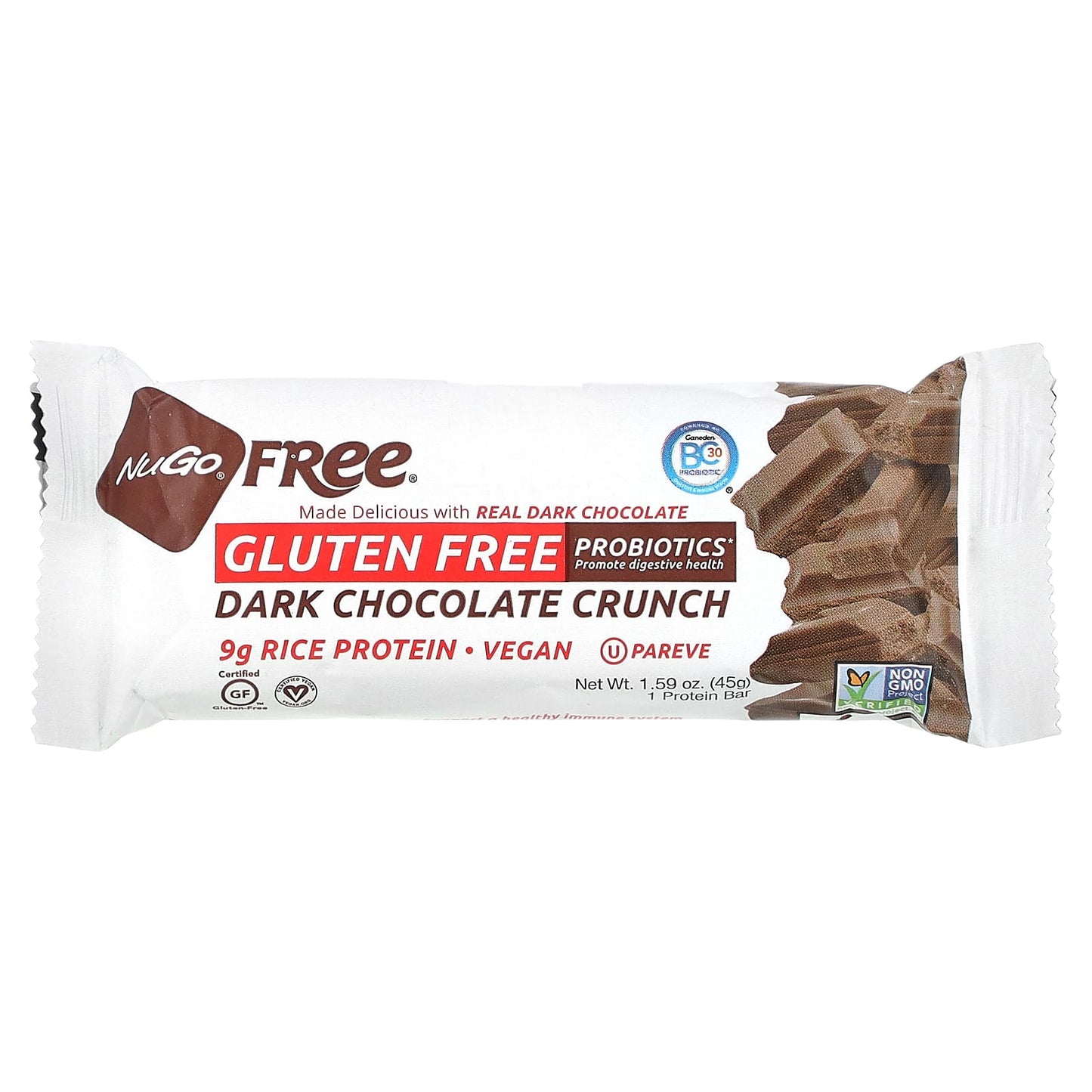 NuGo Nutrition, Gluten Free Protein Bar, Dark Chocolate Crunch, 12 Bars, 1.59 oz (45 g) Each