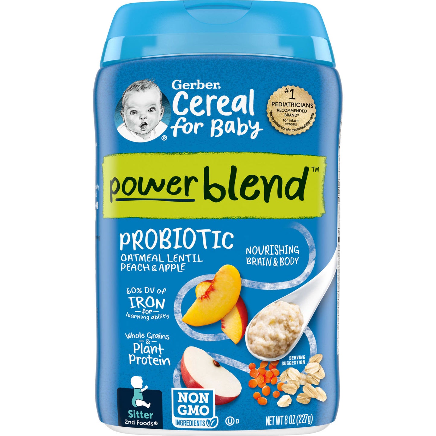 Gerber-Cereal for Baby-Power Blend-2nd Foods-Probiotic Oatmeal Lentil-Peach & Apple-8 oz (227 g)