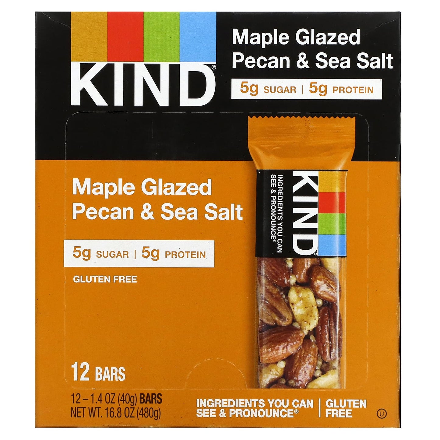 KIND Bars-Maple Glazed Pecan & Sea Salt-12 Bars 1.4 oz (40 g) Each