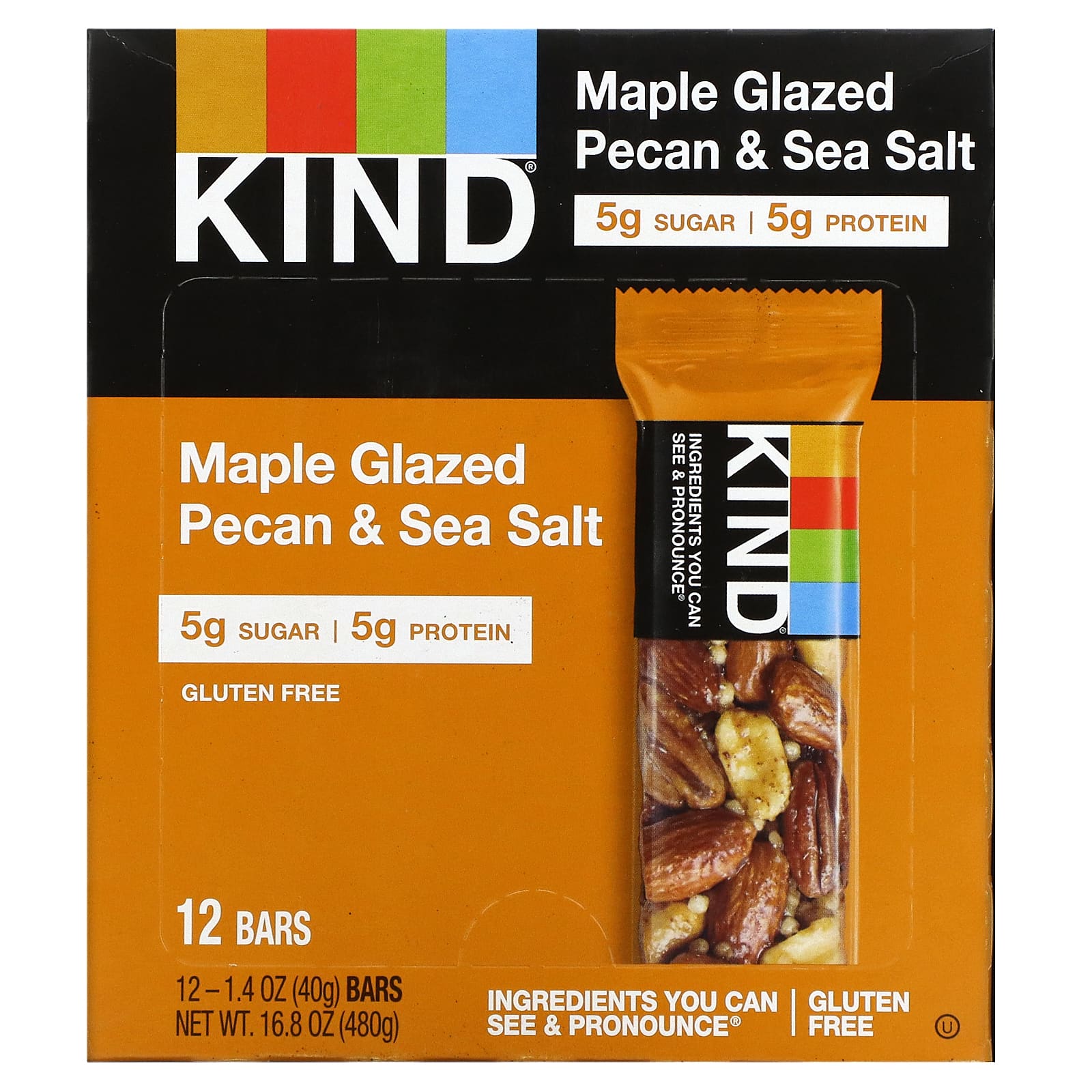 KIND Bars-Maple Glazed Pecan & Sea Salt-12 Bars 1.4 oz (40 g) Each