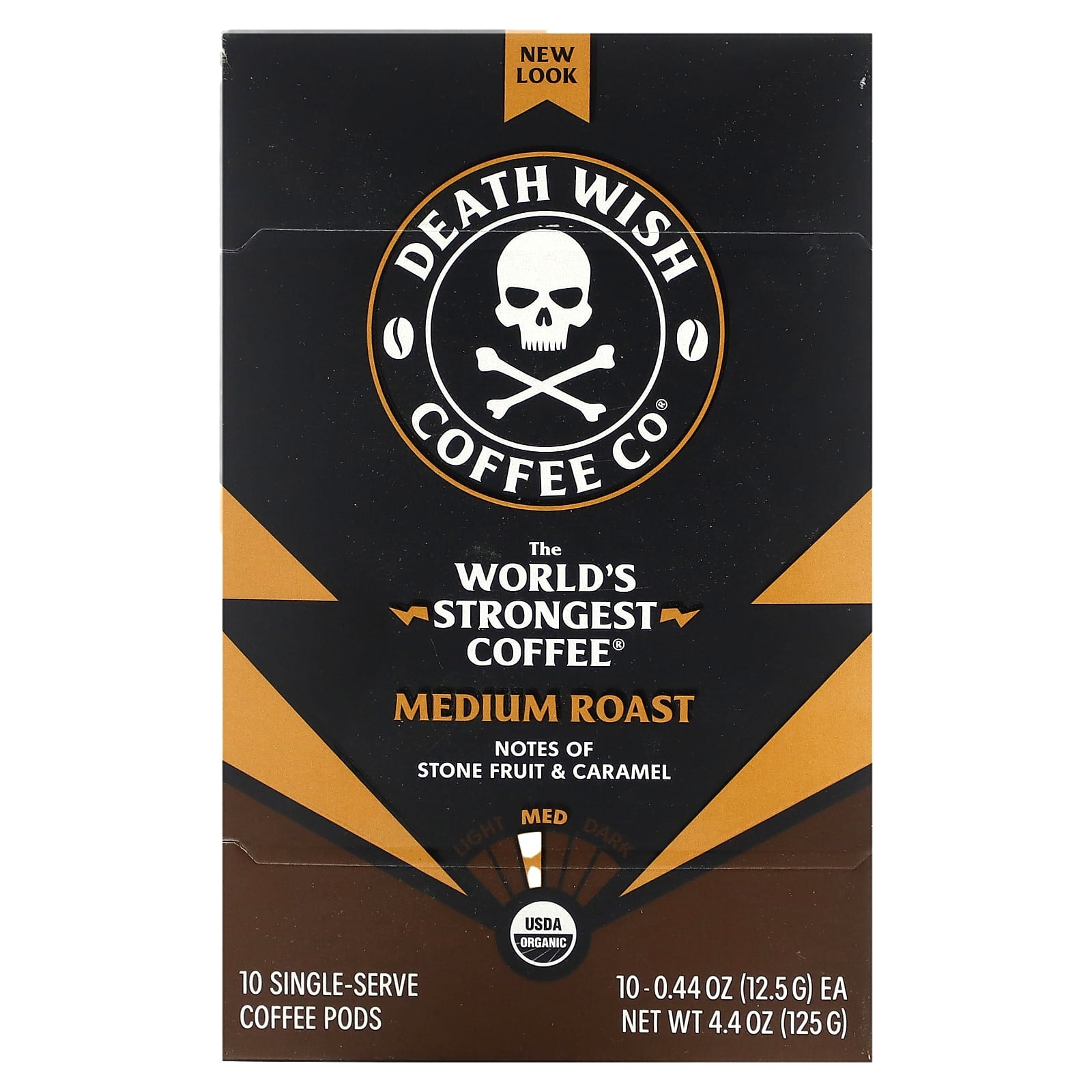 Death Wish Coffee-The World's Strongest Coffee-Medium Roast-10 Single Serve Coffee Pods-0.44 oz (12.5 g) Each