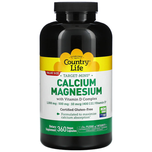 Country Life-Target-Mins Calcium Magnesium with Vitamin D Complex-360 Vegan Capsules