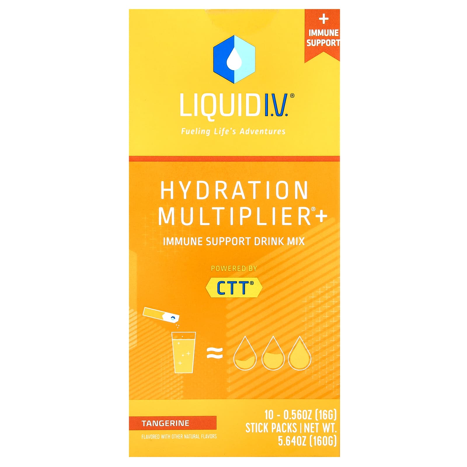 Liquid I.V.-Hydration Multiplier + Immune Support Drink Mix-Tangerine-10 Stick Packs-0.56 oz (16 g) Each