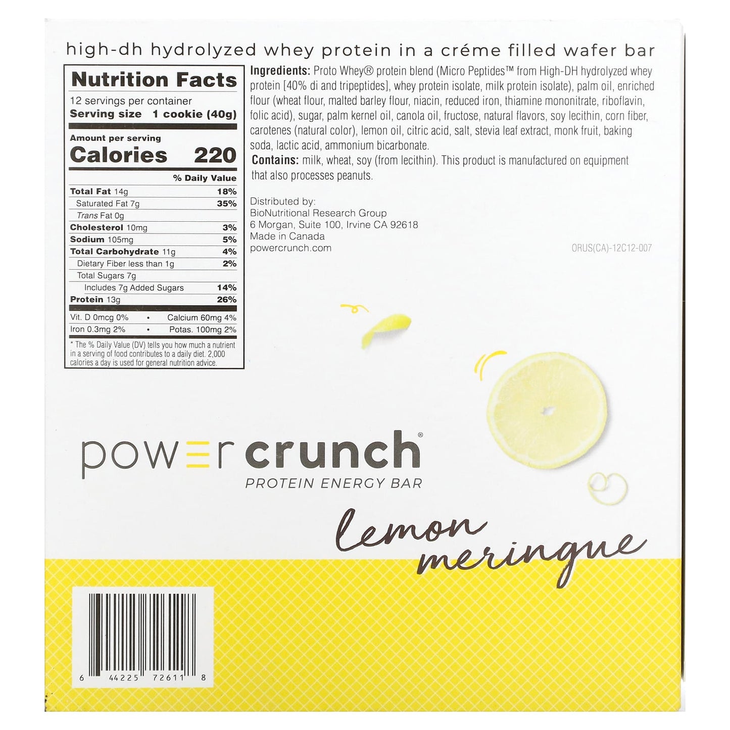 BNRG, Power Crunch Protein Energy Bar, Lemon Meringue, 12 Bars, 1.4 oz (40 g) Each