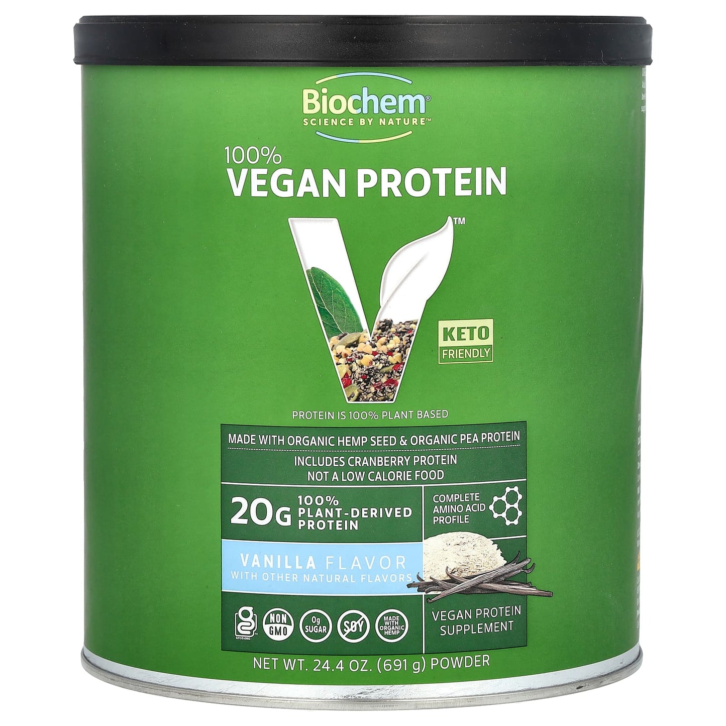 Biochem-100% Vegan Protein Powder-Vanilla-24.4 oz (691 g)