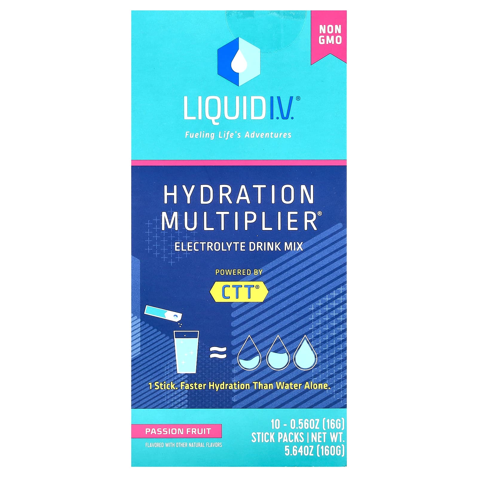 Liquid I.V.-Hydration Multiplier-Electrolyte Drink Mix-Passion Fruit-10 Stick Packs-0.56 oz (16 g) Each