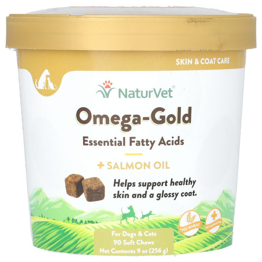 NaturVet-Omega-Gold Essential Fatty Acids + Salmon Oil-For Dogs & Cats-90 Soft Chews-9 oz (256 g)