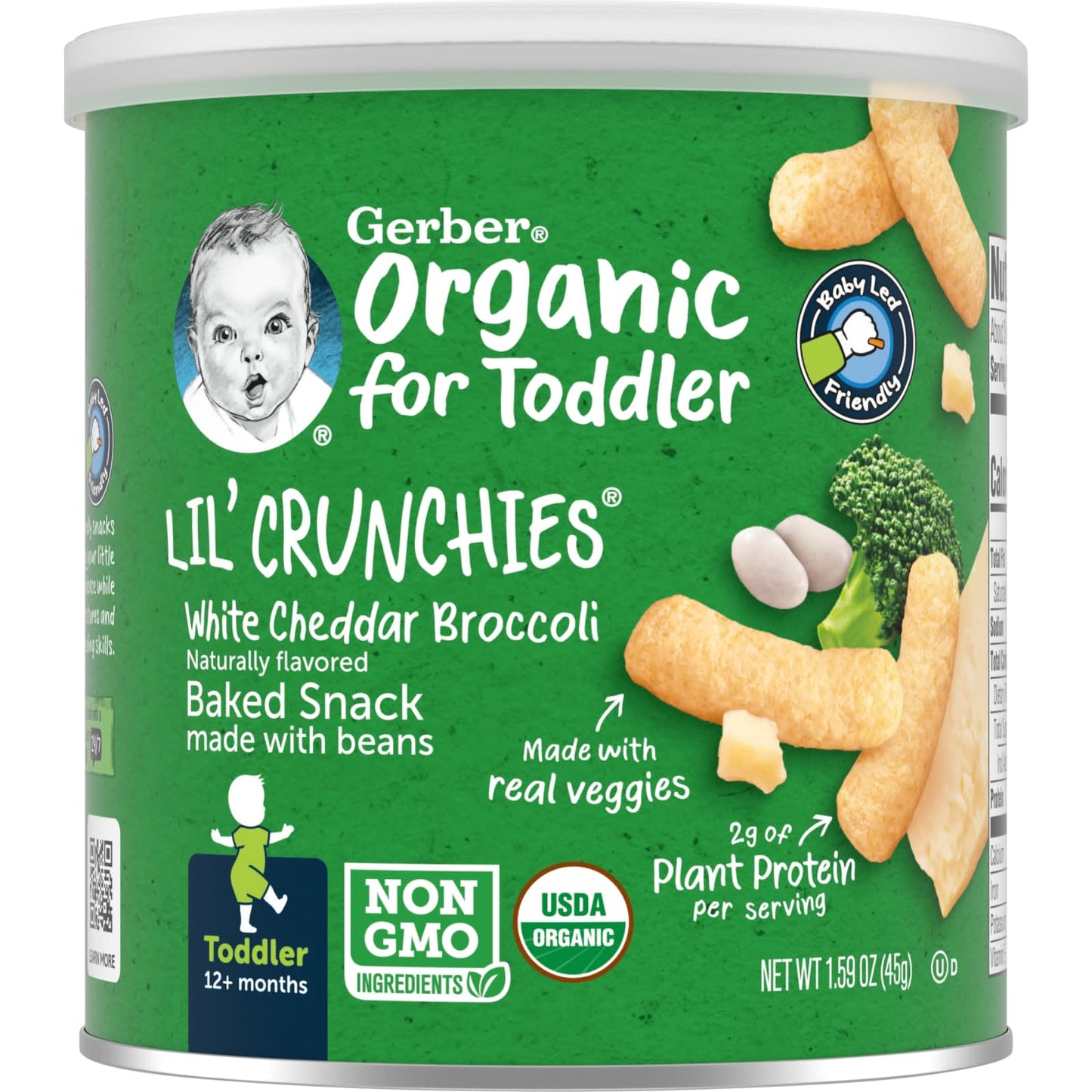 Gerber-Organic for Toddler-Lil' Crunchies-Baked Snack Made with Beans-12+ Months-White Cheddar Broccoli-1.59 oz (45 g)