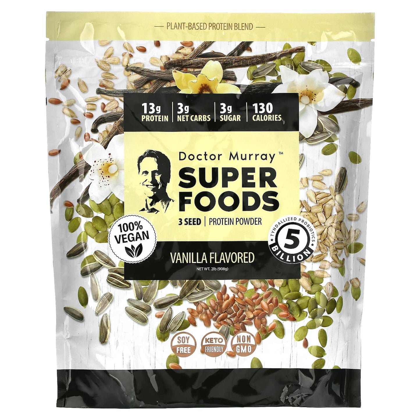 Dr. Murray's-Superfoods-3 Seed Protein Powder-Vanilla-2 lbs (908 g)