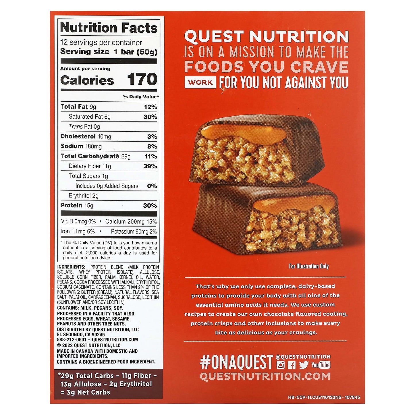 Quest Nutrition, Hero Protein Bar, Crispy Chocolate Caramel Pecan, 12 Bars, 2.12 oz (60 g) Each