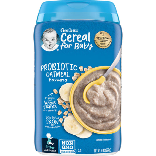 Gerber-Cereal for Baby-2nd Foods-Probiotic Oatmeal Banana-8 oz (227 g)