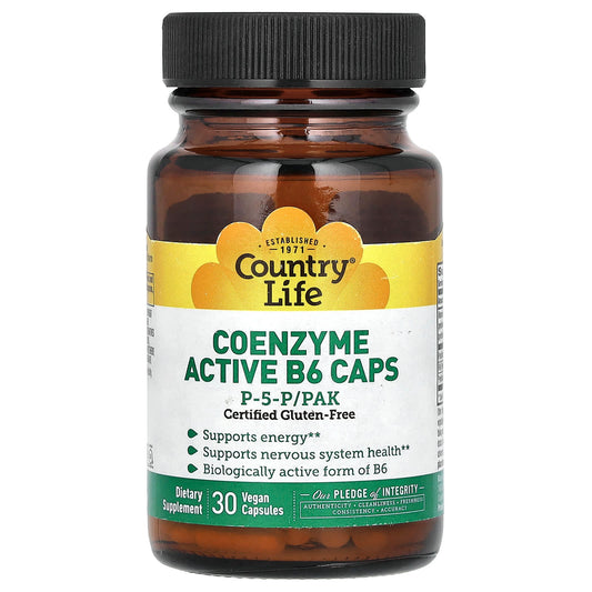 Country Life-Coenzyme Active B6 Caps-P-5-P/PAK-30 Vegan Capsules