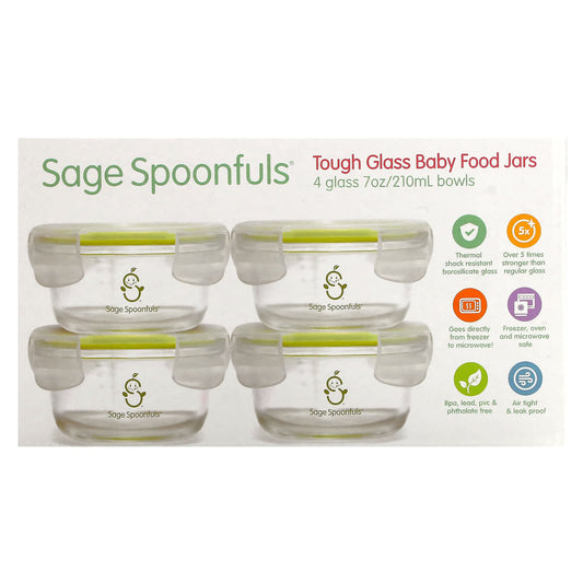 Sage Spoonfuls-Tough Glass Baby Food Jars-4 Pack-7 oz (210 ml) Each