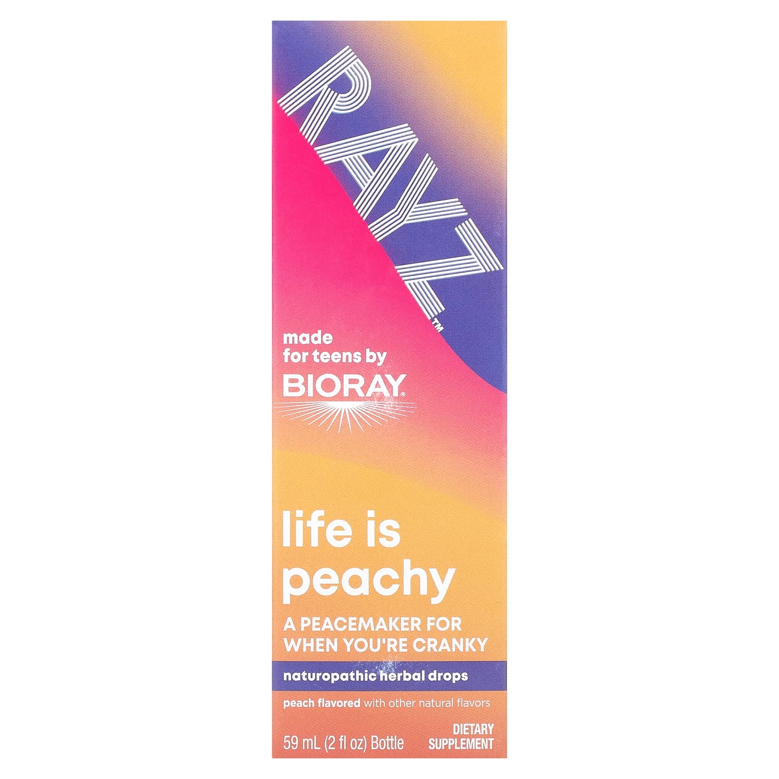 Bioray-Rayz-Life Is Peachy-Herbal Drops For Teens-Peach-2 fl oz (59 ml)