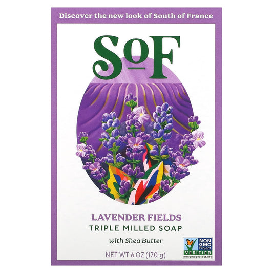 SoF-Triple Milled Bar Soap with Shea Butter-Lavender Fields-6 oz (170 g)