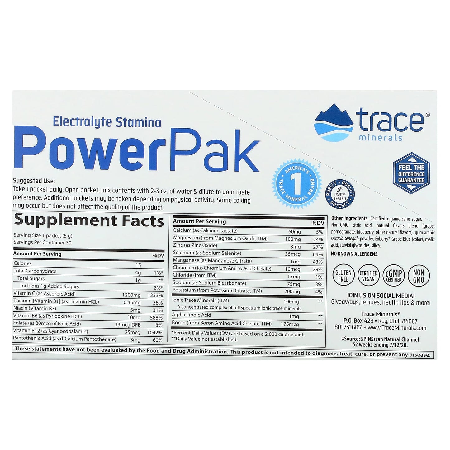 Trace Minerals ®, Electrolyte Stamina PowerPak, Pomegranate Blueberry, 30 Packets, 0.18 oz (5 g) Each