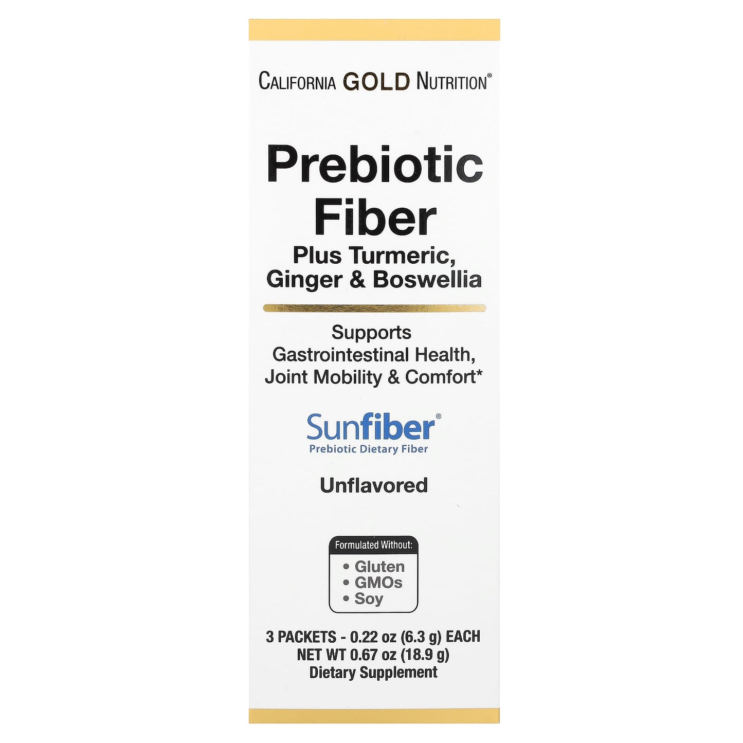 California Gold Nutrition-Prebiotic Fiber Plus Turmeric-Ginger-& Boswellia-3 Packets-0.22 oz (6.3 g) Each