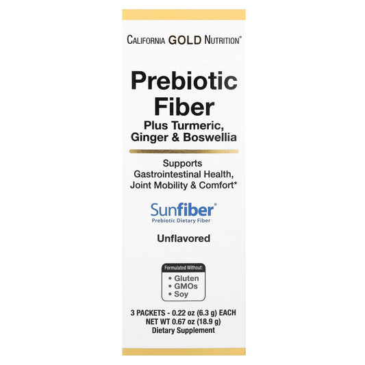 California Gold Nutrition-Prebiotic Fiber Plus Turmeric-Ginger-& Boswellia-3 Packets-0.22 oz (6.3 g) Each