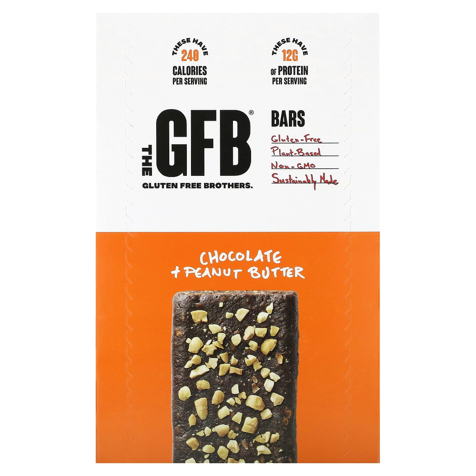 The GFB-Gluten Free Bars-Chocolate + Peanut Butter-12 Bars-2.05 oz (58 g) Each