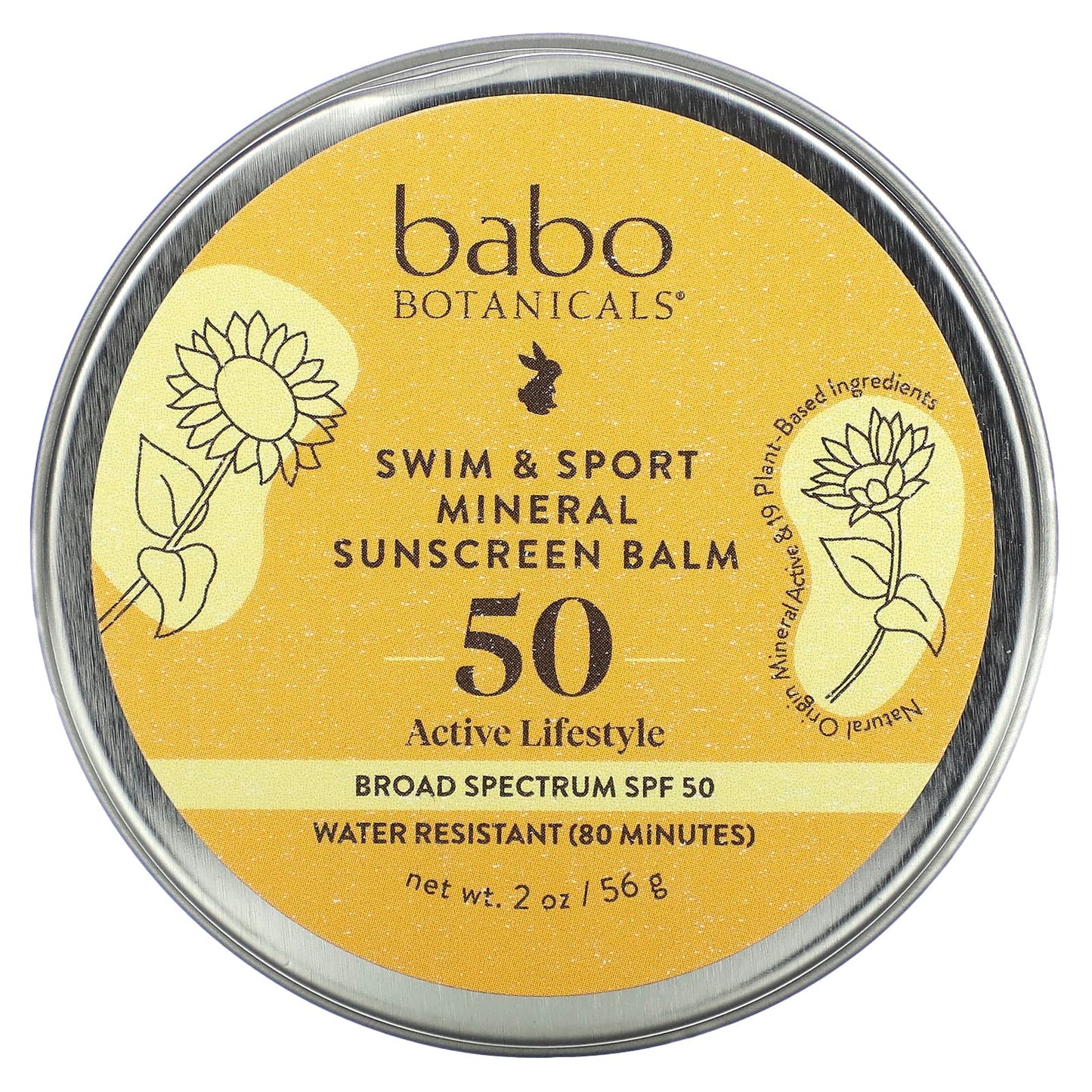 Babo Botanicals-Swim & Sport Mineral Sunscreen Balm-SPF 50-Fragrance Free-2 oz (56 g)