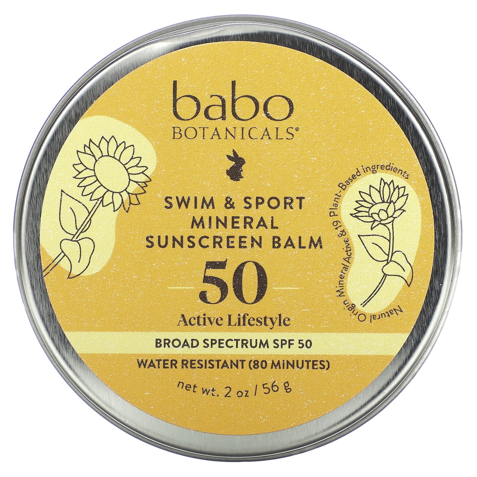 Babo Botanicals-Swim & Sport Mineral Sunscreen Balm-SPF 50-Fragrance Free-2 oz (56 g)