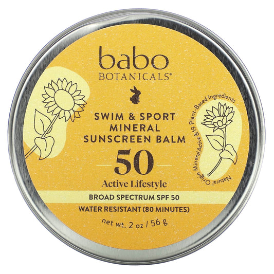 Babo Botanicals-Swim & Sport Mineral Sunscreen Balm-SPF 50-Fragrance Free-2 oz (56 g)