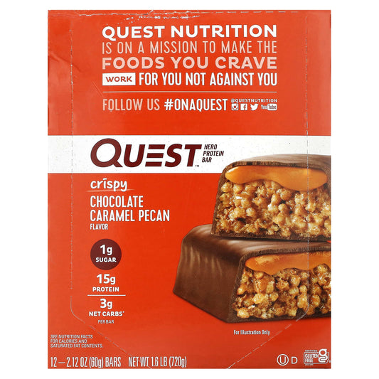 Quest Nutrition-Hero Protein Bar-Crispy Chocolate Caramel Pecan-12 Bars-2.12 oz (60 g) Each