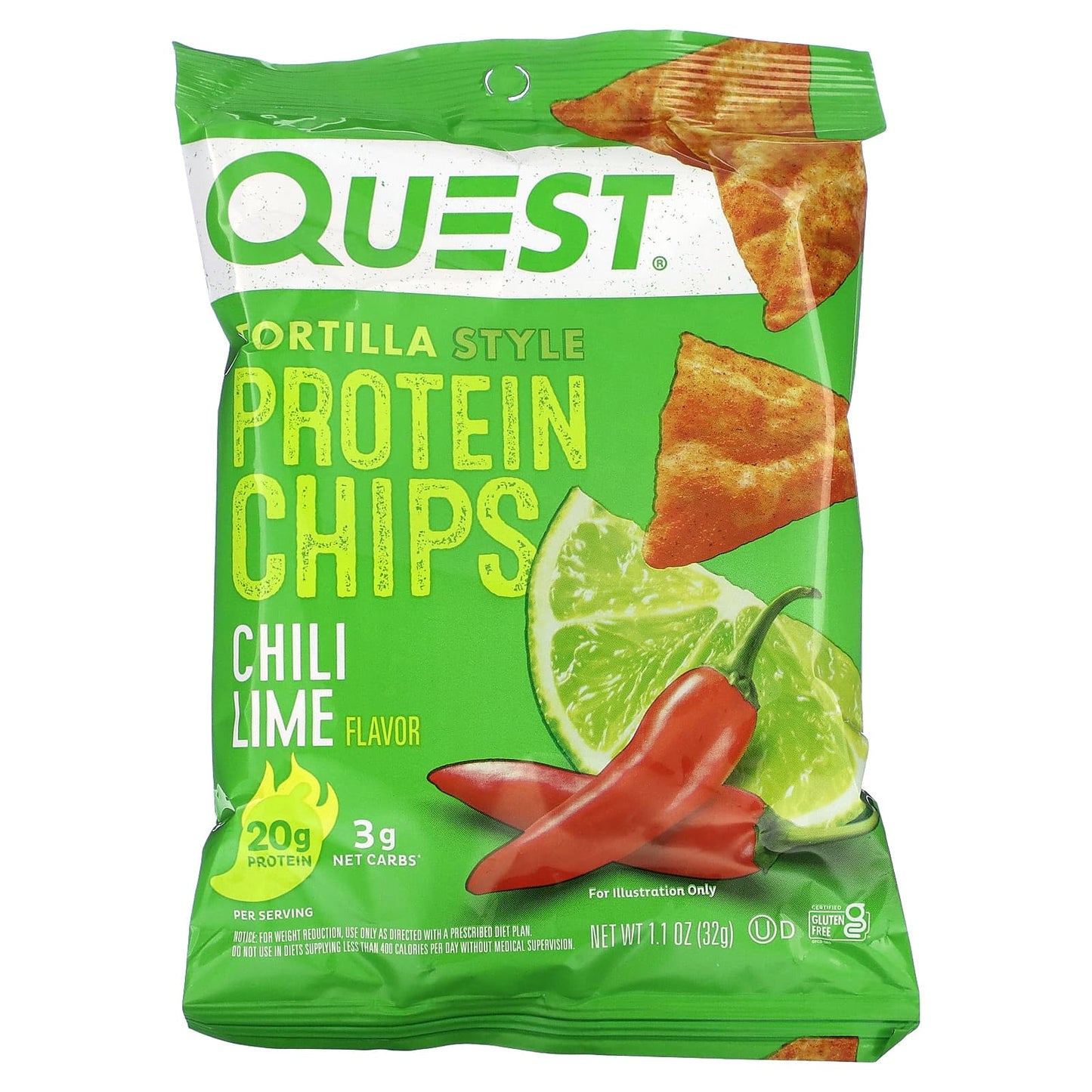 Quest Nutrition, Tortilla Style Protein Chips, Chili Lime, 8 Bags, 1.1 oz (32 g) Each