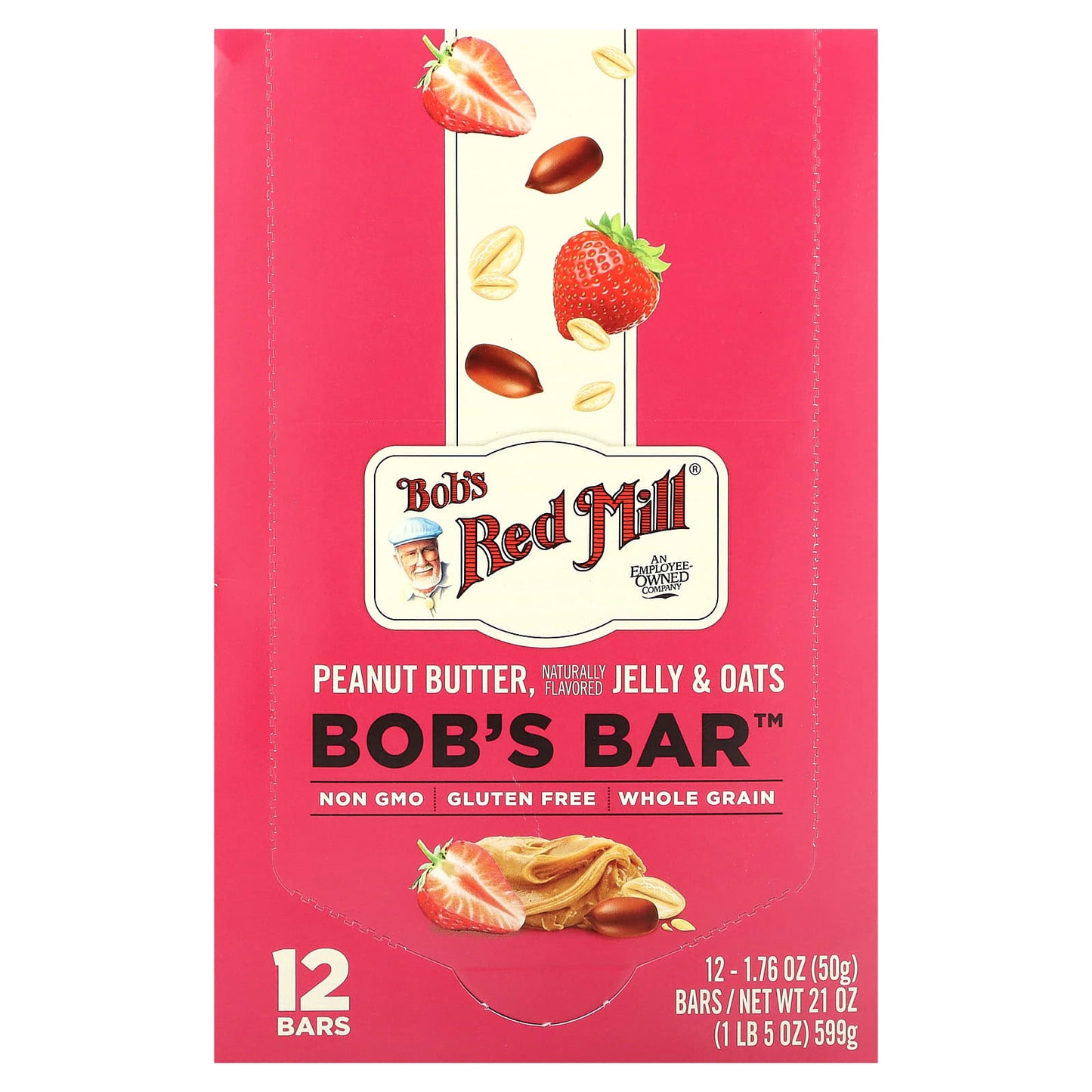 Bob's Red Mill-Bob's Bar-Peanut Butter-Jelly & Oats-12 Bars-1.76 oz (50 g) Each