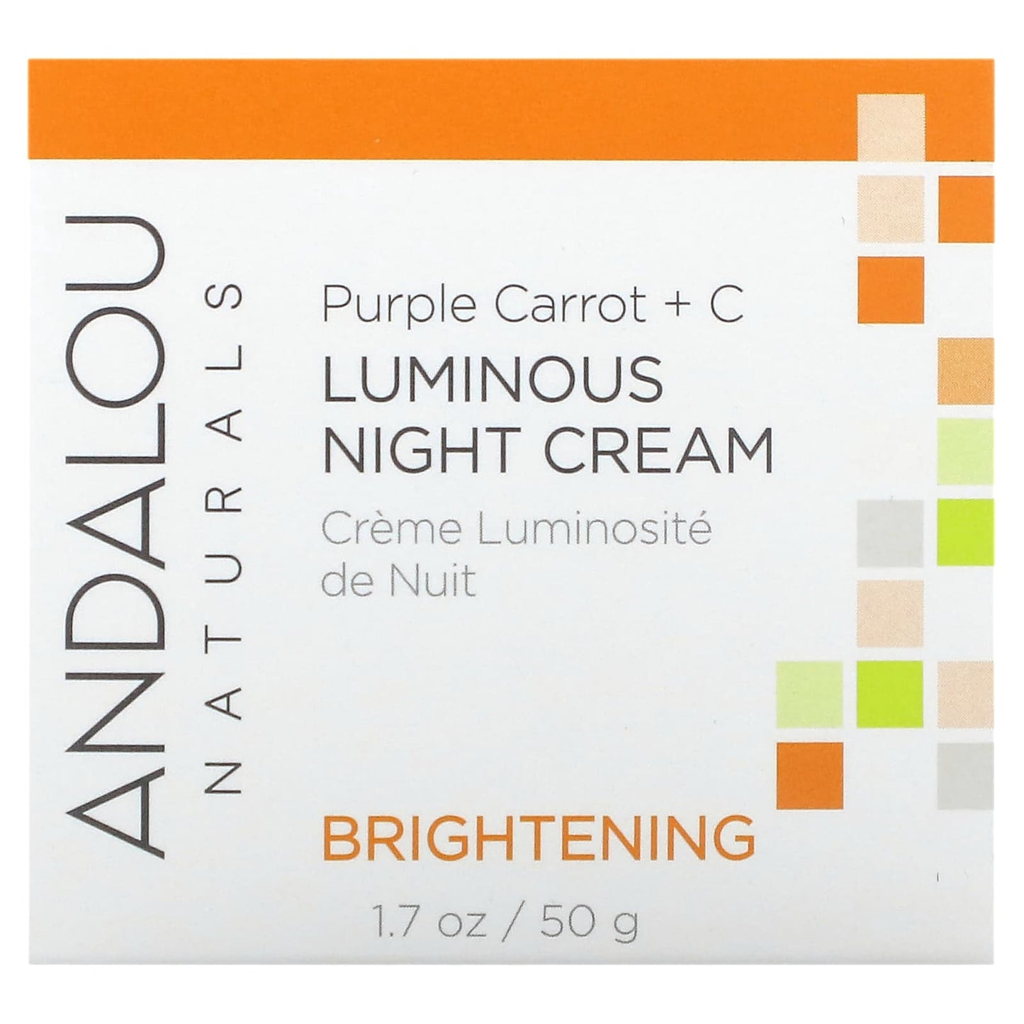 Andalou Naturals, Luminous Night Cream, Purple Carrot + C, Brightening, 1.7 fl oz (50 ml)