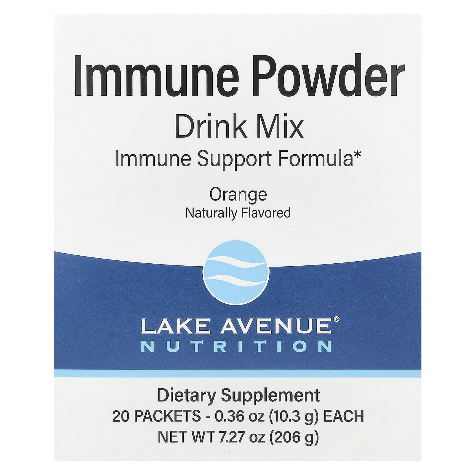 Lake Avenue Nutrition-Immune Powder Drink Mix-Orange-20 Packets-0.36 oz (10.3 g) Each