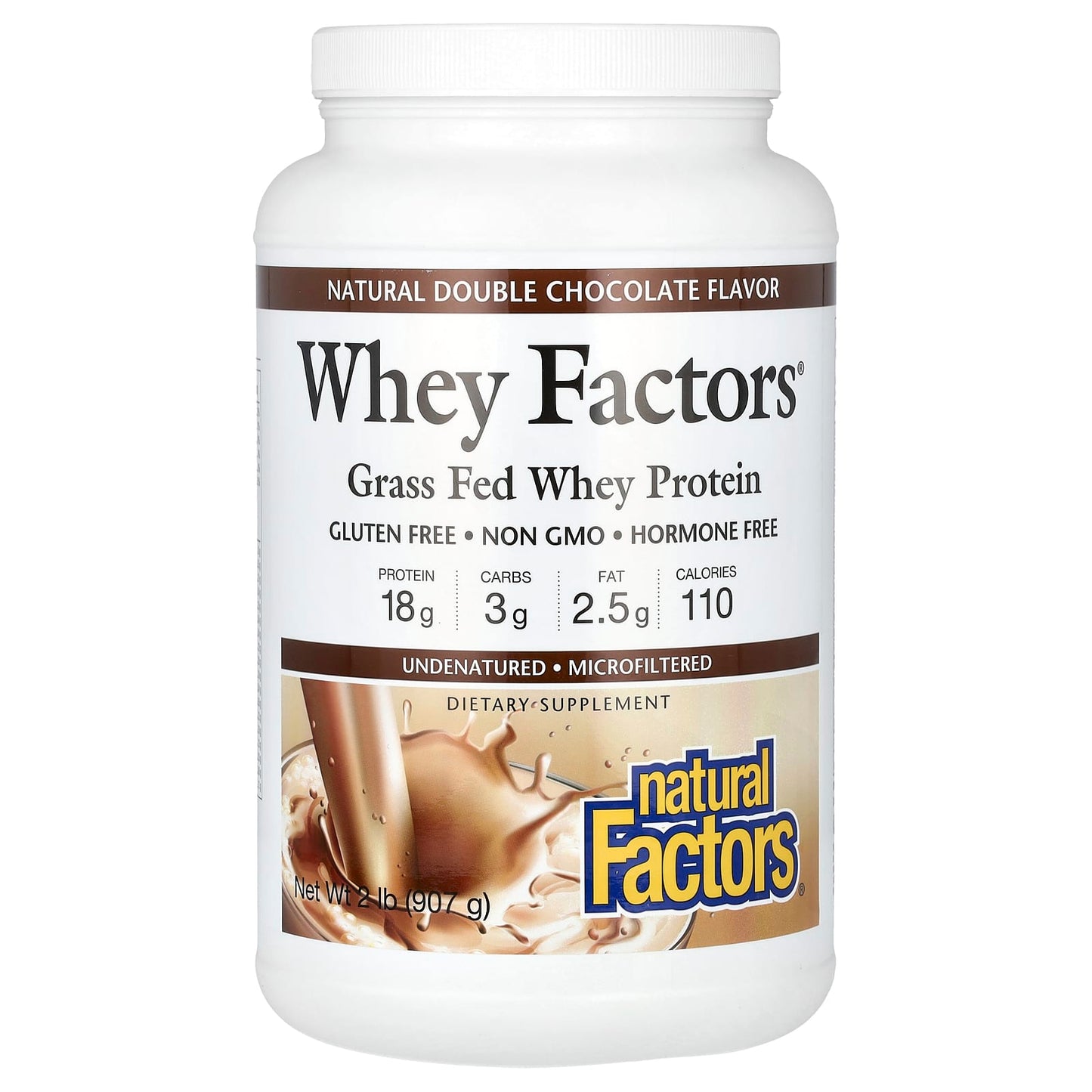 Natural Factors-Whey Factors-Grass Fed Whey Protein-Natural Double Chocolate-2 lb (907 g)