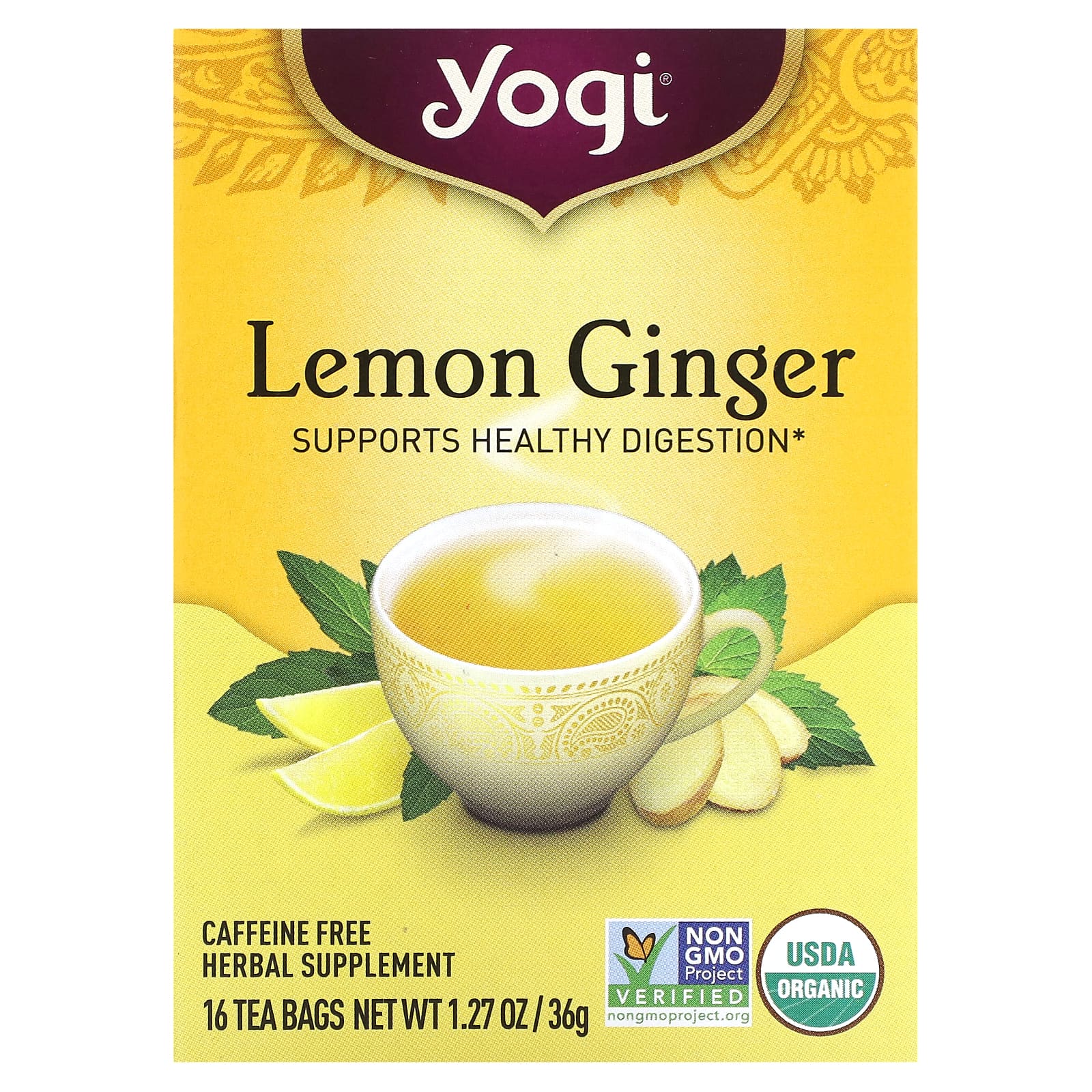 Yogi Tea-Lemon Ginger-Caffeine Free-16 Tea Bags-1.27 oz (36 g)