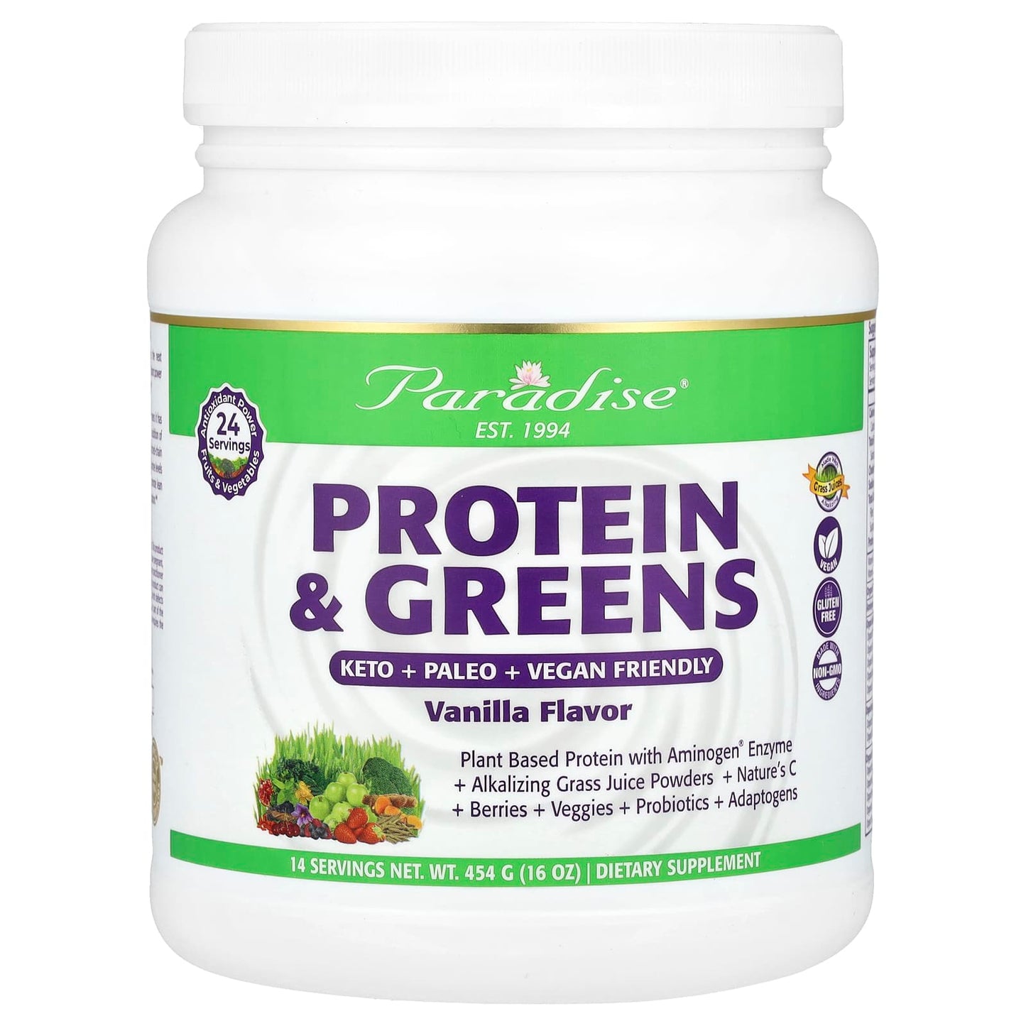 Paradise Herbs-Protein & Greens-Vanilla-16 oz (454 g)