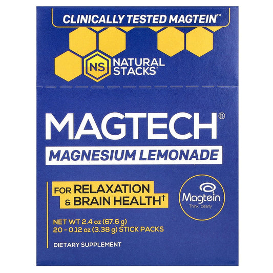 Natural Stacks-MagTech-Magnesium-Lemonade-20 Stick Packs-0.12 oz (3.38 g) Each