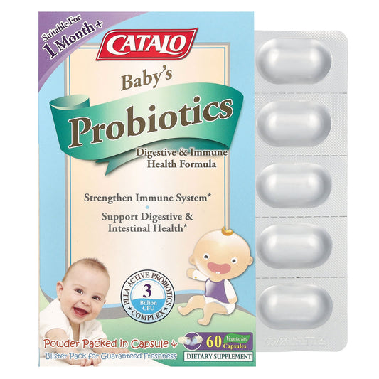 Catalo Naturals-Baby's Probiotics-Digestive & Immune Health Formula-1 Month+-3 Billion CFU-60 Vegetarian Capsules