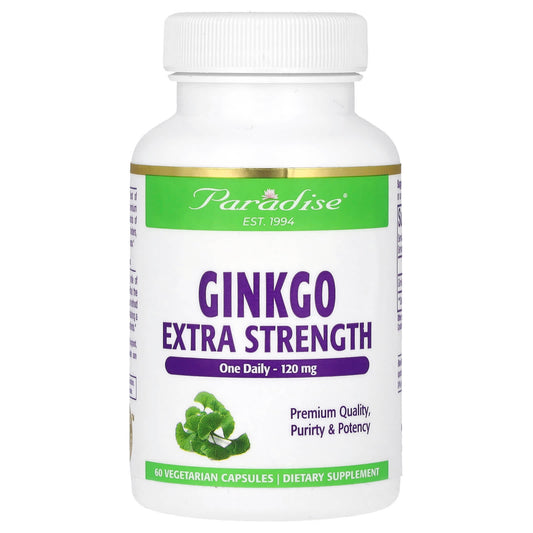 Paradise Herbs-Ginkgo-Extra Strength-120 mg-60 Vegetarian Capsules