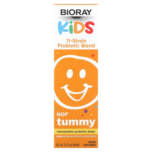 Bioray-Kids-NDF Tummy-11-Strain Probiotic Blend-Raspberry-2 fl oz (60 ml)