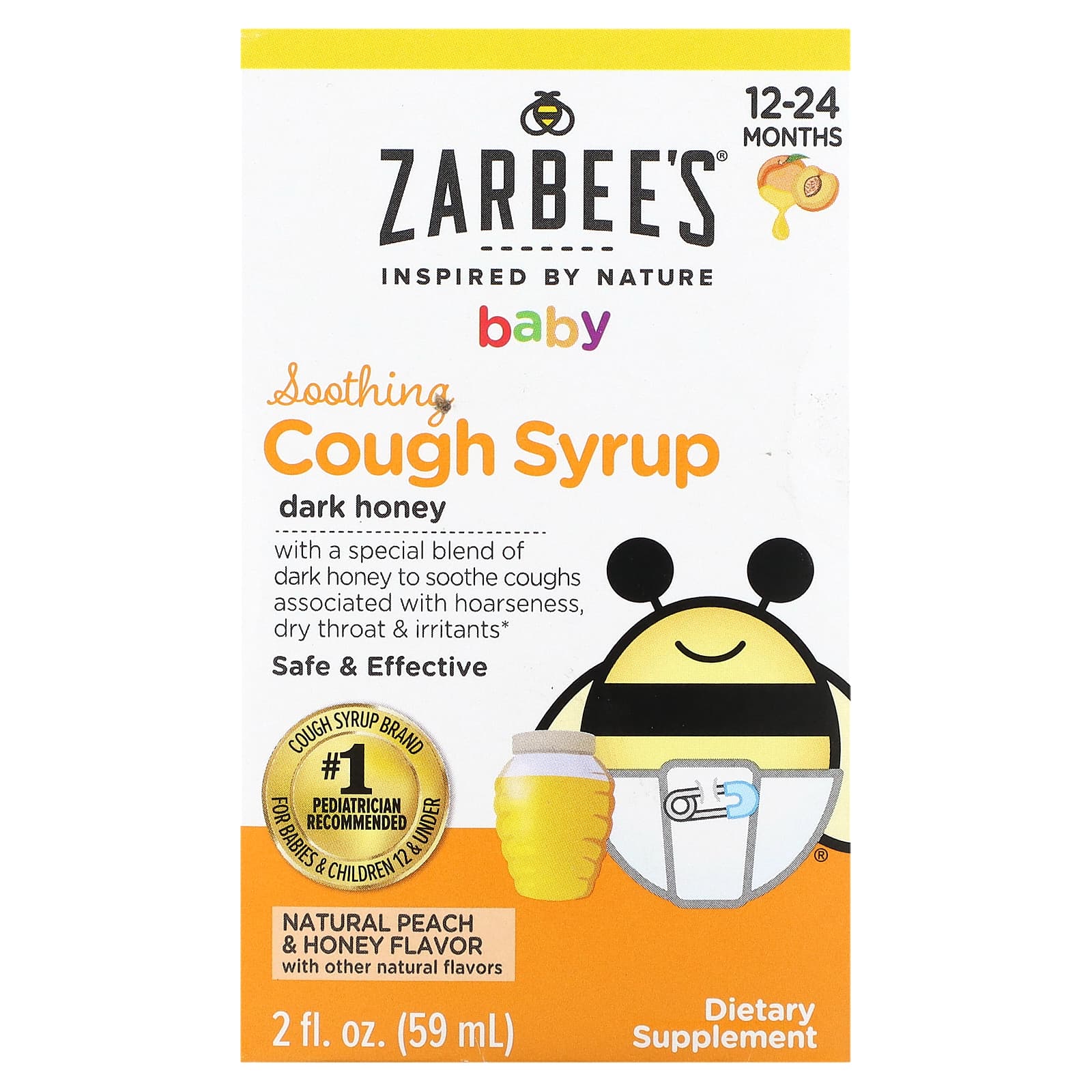 Zarbee's-Baby-Soothing Cough Syrup-12-24 Months-Natural Peach and Honey-2 fl oz (59 ml)