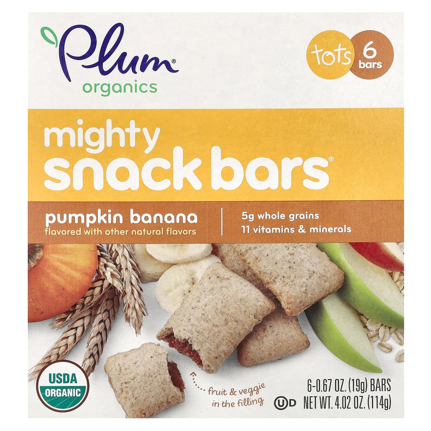 Plum Organics-Mighty Snack Bars-Tots-Pumpkin Banana-6 Bars-0.67 oz (19 g) Each