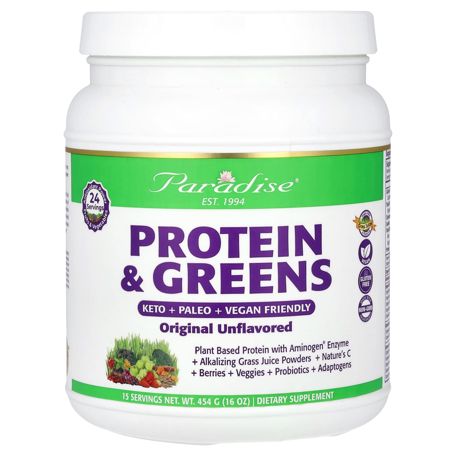 Paradise Herbs-Protein & Greens-Original Unflavored-16 oz (454 g)