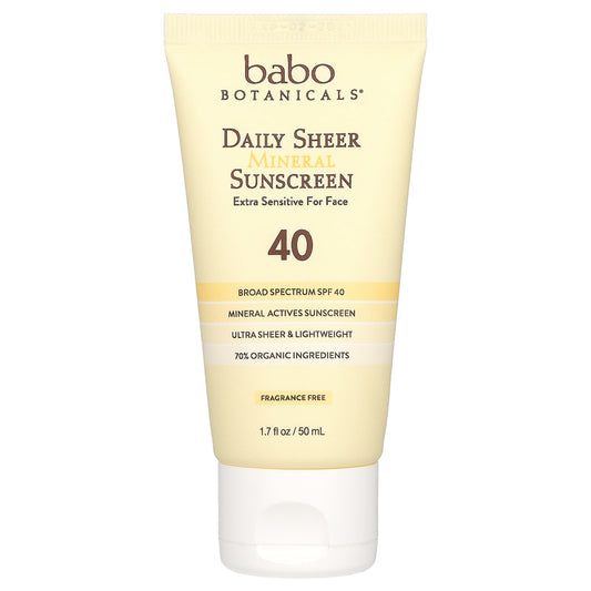 Babo Botanicals-Daily Sheer Mineral Sunscreen-SPF 40-Fragrance Free-1.7 fl oz (50 ml)