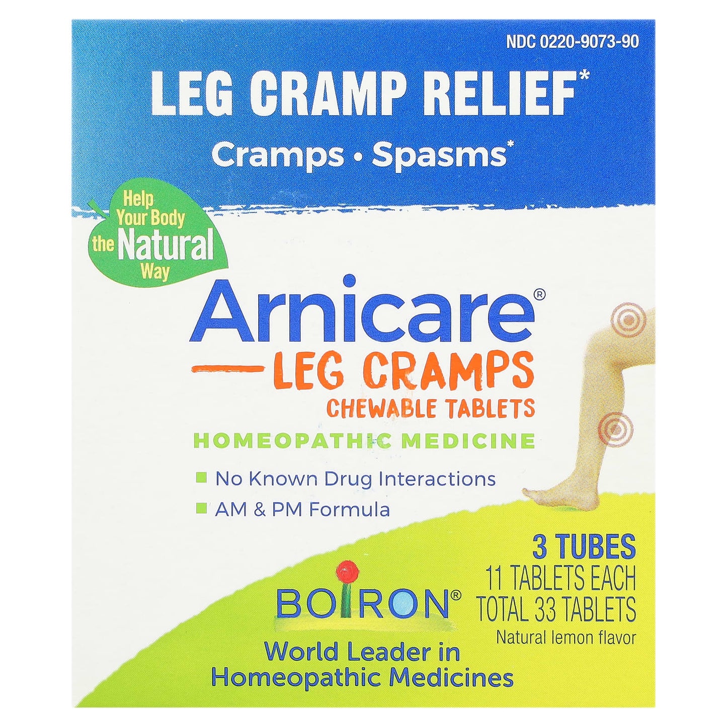 Boiron-Arnicare Leg Cramp Relief-Lemon-3 Tubes-11 Chewable Tablets Per Tube