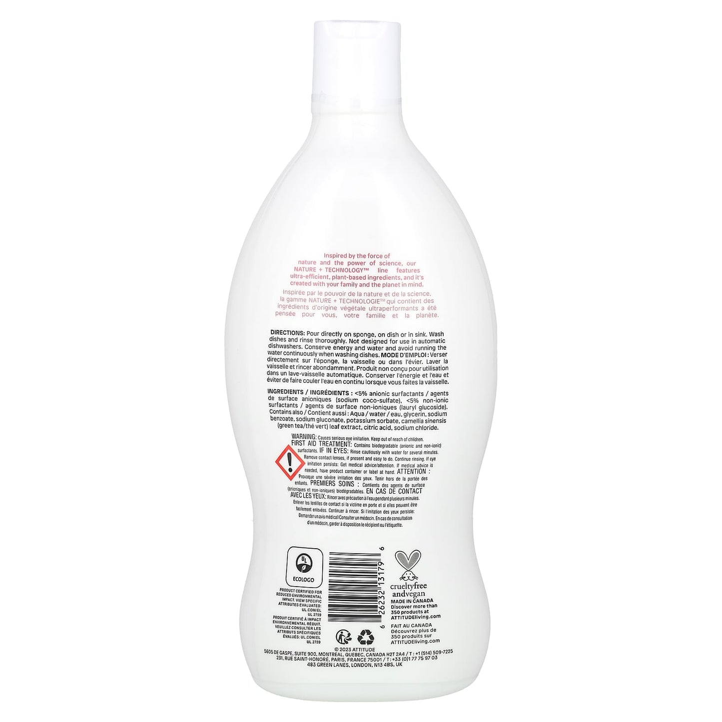 ATTITUDE, Baby Bottle & Dishwashing Liquid, Unscented , 23.7 fl oz (700 ml)