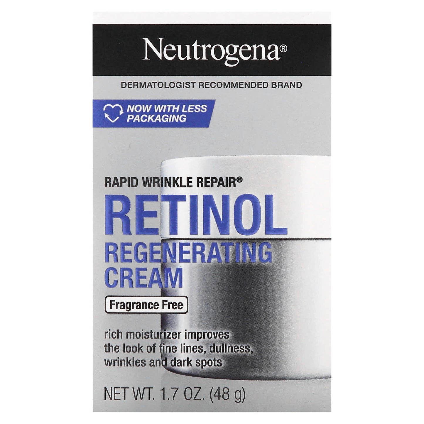 Neutrogena, Rapid Wrinkle Repair, Retinol Regenerating Cream, Fragrance Free, 1.7 oz (48 g)