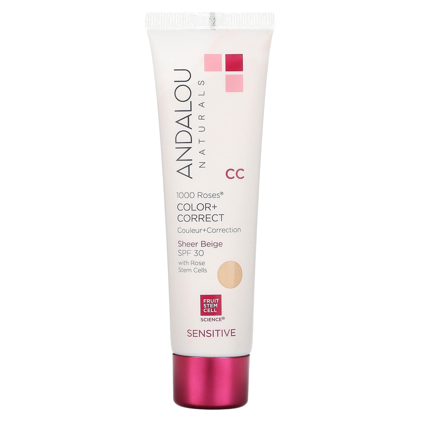 Andalou Naturals-1000 Roses-CC Color + Correct-Sensitive-SPF 30-Sheer Beige-2 fl oz (58 ml)