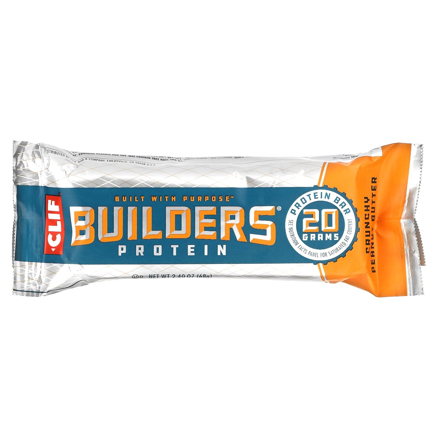 Clif Bar, Builder's Protein Bar, Crunchy Peanut Butter, 12 Bars, 2.4 oz (68 g) Each